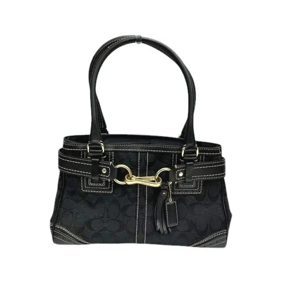 Like New Coach Hampton Black Jacquard Shoulder Bag Tote Purse